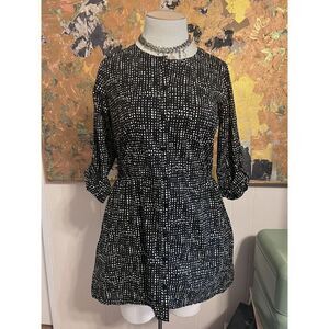 Ritva Falla Medium Black White Dots Short Dress Long Tunic Hidden Drawstring